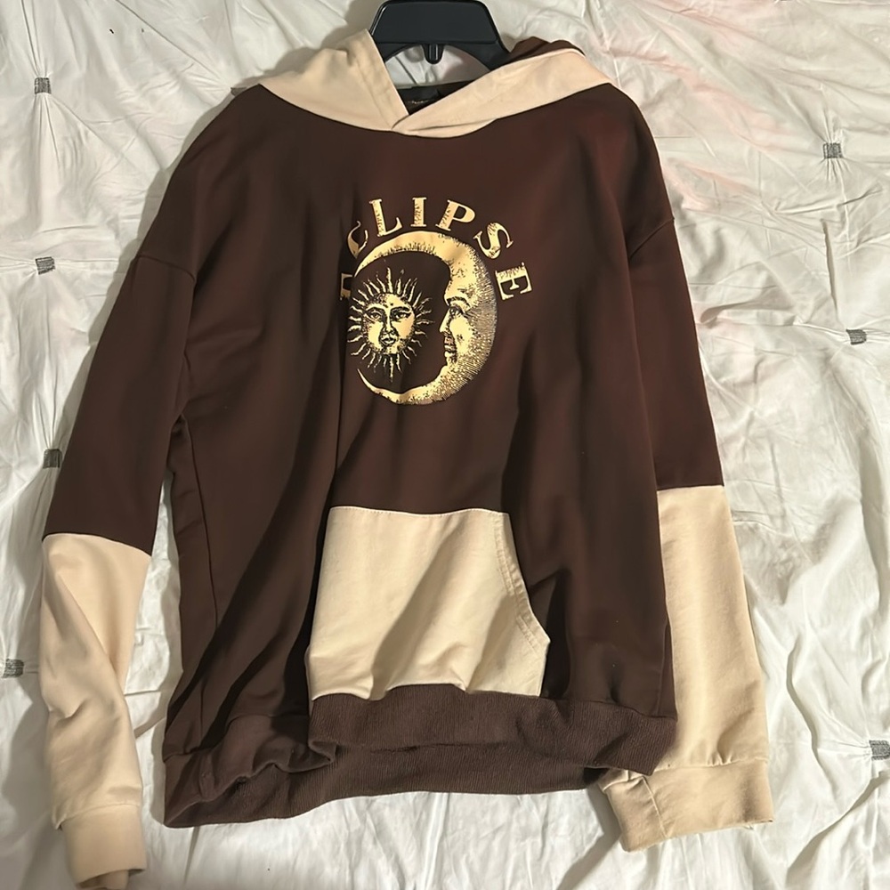 SHEIN “Eclipse” Brown and Tan Hoodie - Size Medium